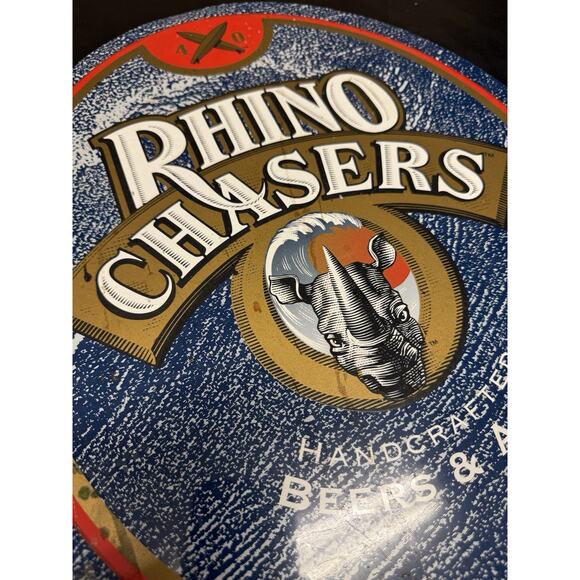 Rhino Chasers Handcrafted Beer & Ales 1996 Tin Beer Sign Vintage Beer Sign - Picture 2 of 10